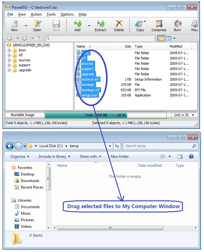 Extract a ZIP Archive — example PowerISO interface screenshot